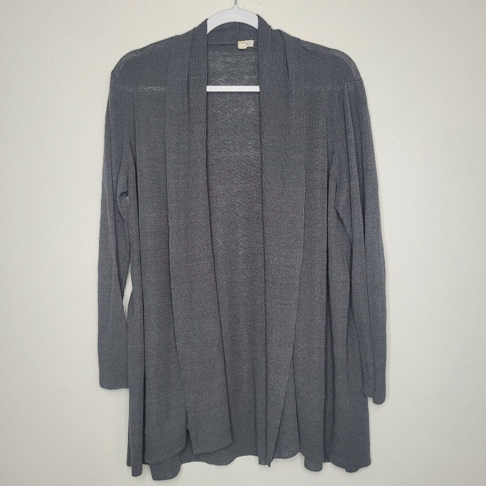 Eileen Fisher gray organic linen blend open front classic cardigan size large